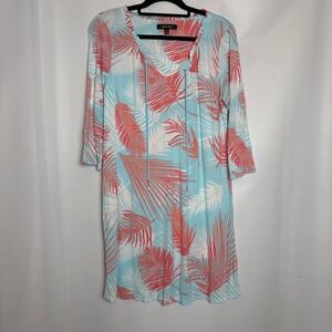 Ellen‎ Tracy Palm Print Nightgown Womens M Blue Coral White Casual Comfy Soft